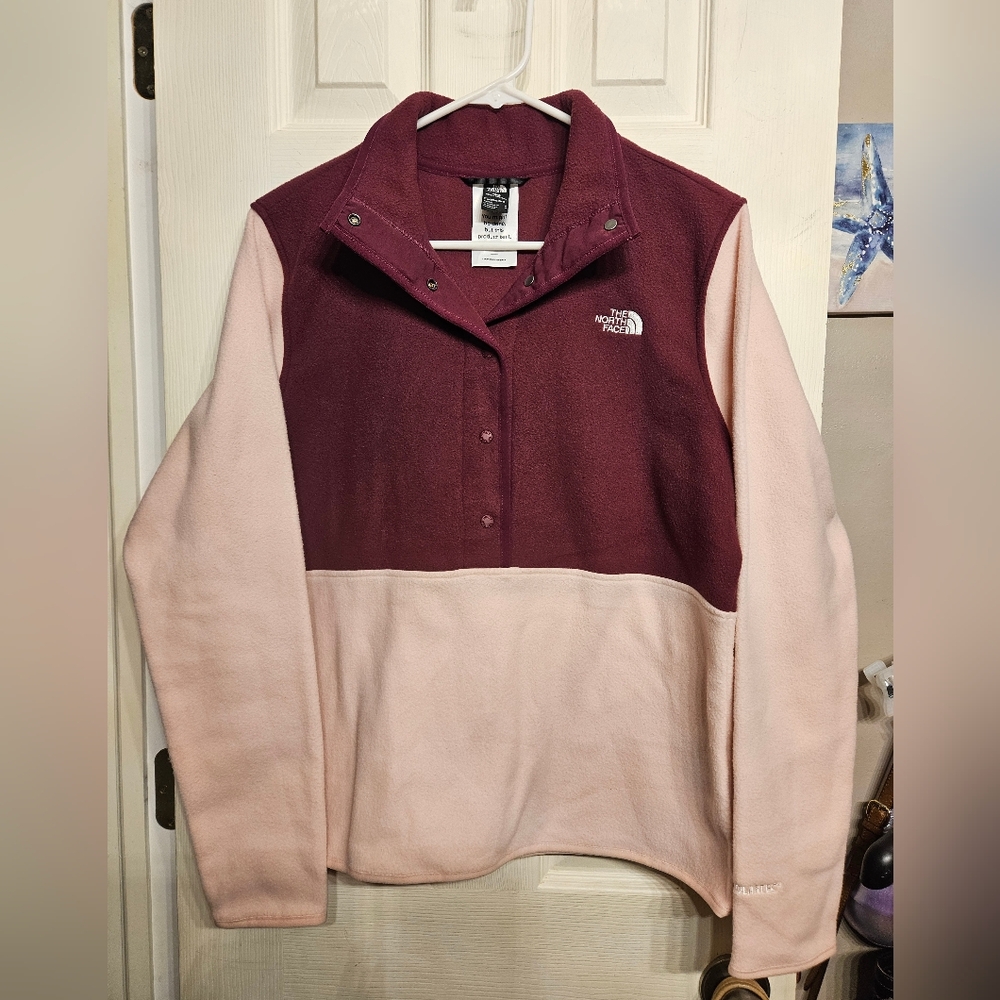 The North face pink burgundy red polartec fleece pullover sweater shirt medium